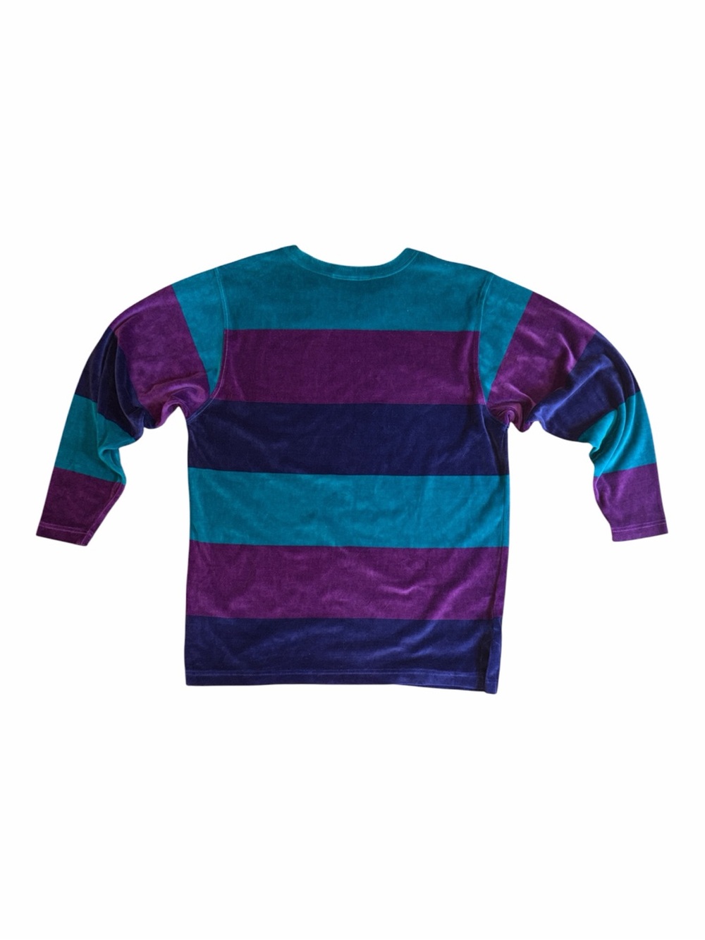 Vintage Liz Sport Relaxed Striped Crewneck Sweatshirt in Teal, Purple & Navy - Picture 3 of 4